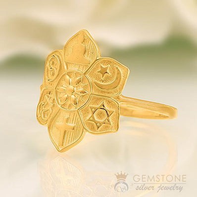 14KT YELLOW GOLD -COEXIST GOOD KARMA CHAKRA RING - Gemstone Silver Jewelry