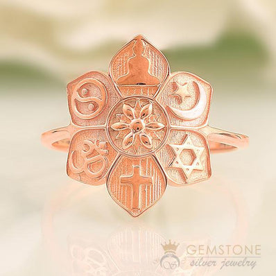 14KT ROSE GOLD -COEXIST GOOD KARMA CHAKRA RING - Gemstone Silver Jewelry