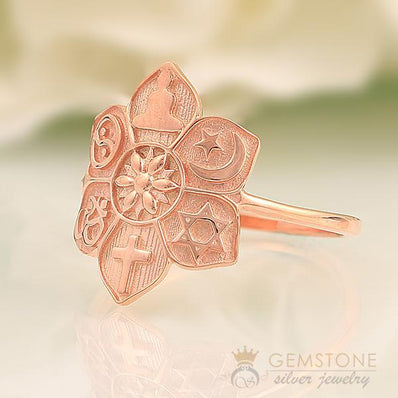 14KT ROSE GOLD -COEXIST GOOD KARMA CHAKRA RING - Gemstone Silver Jewelry