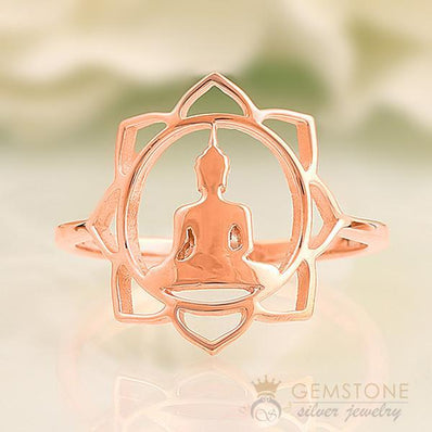 14KT ROSE GOLD -BUDDHA GOOD KARMA CHAKRA RING - Gemstone Silver Jewelry