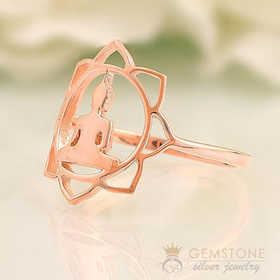 14KT ROSE GOLD -BUDDHA GOOD KARMA CHAKRA RING - Gemstone Silver Jewelry
