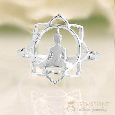 925 STERLING SILVER -BUDDHA GOOD KARMA CHAKRA RING - Gemstone Silver Jewelry