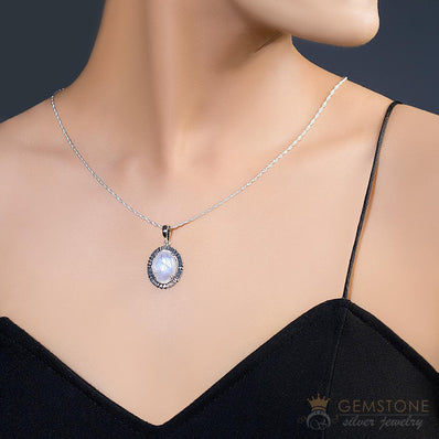 Moonstone Pendant-Ellipse - Gemstone Silver Jewelry