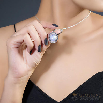 Moonstone Pendant-Ellipse - Gemstone Silver Jewelry