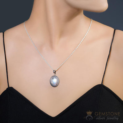 Moonstone Pendant-Silent Crescent - Gemstone Silver Jewelry