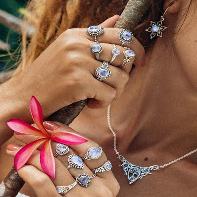 Moonstone Earring-Floral Essence - Gemstone Silver Jewelry