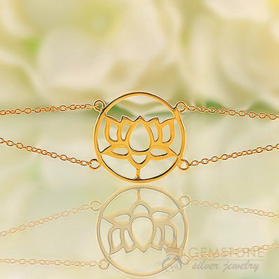 14KT YELLOW GOLD -LOTUS GOOD KARMA CHAKRA BRACELET - Gemstone Silver Jewelry