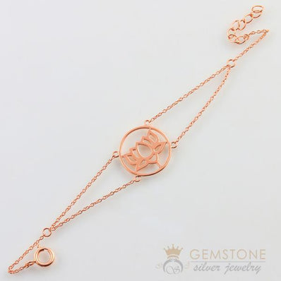 14KT ROSE GOLD -LOTUS GOOD KARMA CHAKRA BRACELET - Gemstone Silver Jewelry