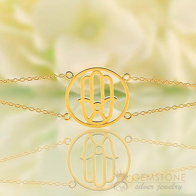 14KT YELLOW GOLD -HAND OF FATIMA GOOD KARMA CHAKRA BRACELET - Gemstone Silver Jewelry