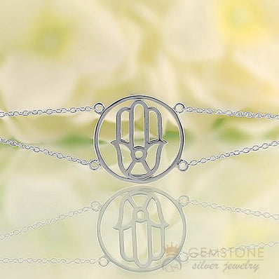 925 STERLING SILVER -HAND OF FATIMA GOOD KARMA CHAKRA BRACELET - Gemstone Silver Jewelry