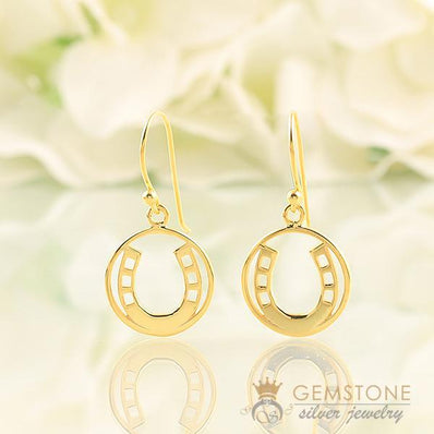 14KT YELLOW GOLD -HORSESHOE GOOD KARMA CHAKRA EARRING - Gemstone Silver Jewelry