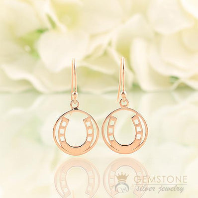 14KT ROSE GOLD -HORSESHOE GOOD KARMA CHAKRA EARRING - Gemstone Silver Jewelry