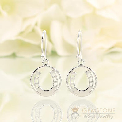 925 STERLING SILVER -HORSESHOE GOOD KARMA CHAKRA EARRING - Gemstone Silver Jewelry