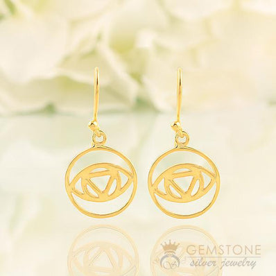14KT YELLOW GOLD -BROW CHAKRA EARRING - Gemstone Silver Jewelry