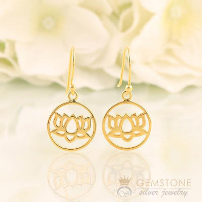 14KT YELLOW GOLD -LOTUS GOOD KARMA CHAKRA EARRING - Gemstone Silver Jewelry