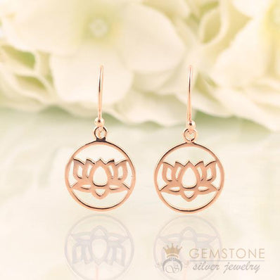 14KT ROSE GOLD -LOTUS GOOD KARMA CHAKRA EARRING - Gemstone Silver Jewelry