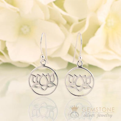 925 STERLING SILVER -LOTUS GOOD KARMA CHAKRA EARRING - Gemstone Silver Jewelry