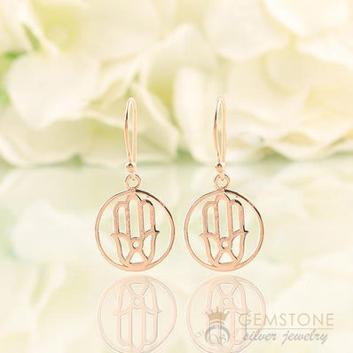 14KT ROSE GOLD -HAND OF FATIMA GOOD KARMA CHAKRA EARRING - Gemstone Silver Jewelry