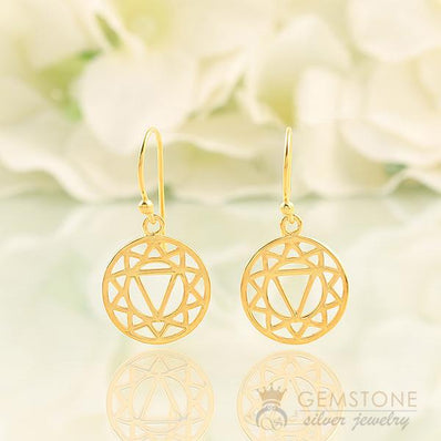 14KT YELLOW GOLD -SOLAR PLEXUS CHAKRA EARRING - Gemstone Silver Jewelry