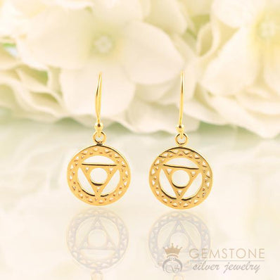 14KT YELLOW GOLD -THROAT CHAKRA EARRING - Gemstone Silver Jewelry