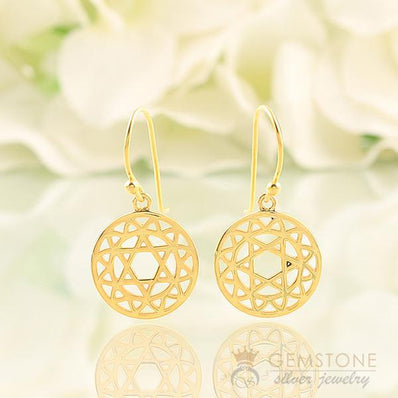 14KT YELLOW GOLD -HEART CHAKRA EARRING - Gemstone Silver Jewelry