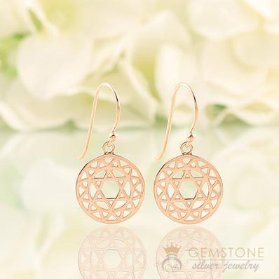 14KT ROSE GOLD -HEART CHAKRA EARRING - Gemstone Silver Jewelry
