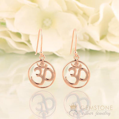 14KT ROSE GOLD -OM GOOD KARMA CHAKRA EARRING - Gemstone Silver Jewelry