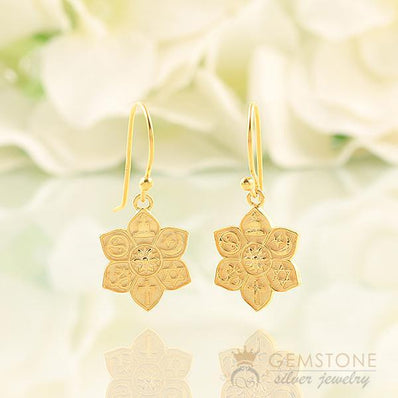 14KT YELLOW GOLD -COEXIST GOOD KARMA CHAKRA EARRING - Gemstone Silver Jewelry