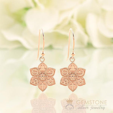 14KT ROSE GOLD -COEXIST GOOD KARMA CHAKRA EARRING - Gemstone Silver Jewelry