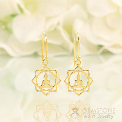 14KT YELLOW GOLD -BUDDHA GOOD KARMA CHAKRA EARRING - Gemstone Silver Jewelry