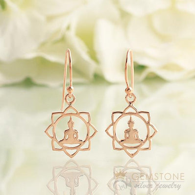 14KT ROSE GOLD -BUDDHA GOOD KARMA CHAKRA EARRING - Gemstone Silver Jewelry