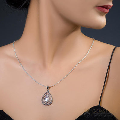 Moonstone Pendant-Orb Of Night - Gemstone Silver Jewelry