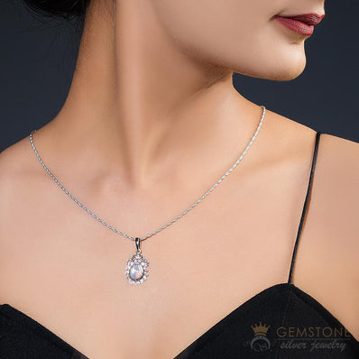 Moonstone Pendant-Ornamented Apollo - Gemstone Silver Jewelry