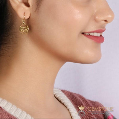 14KT YELLOW GOLD -LOTUS GOOD KARMA CHAKRA EARRING - Gemstone Silver Jewelry