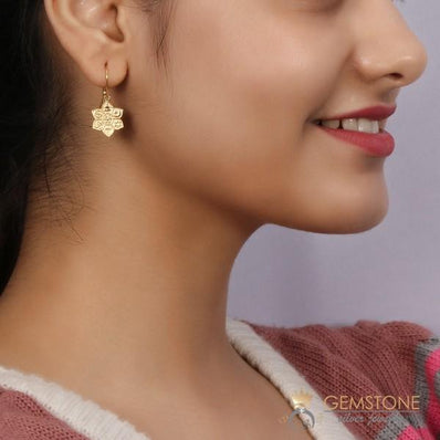 14KT YELLOW GOLD -COEXIST GOOD KARMA CHAKRA EARRING - Gemstone Silver Jewelry