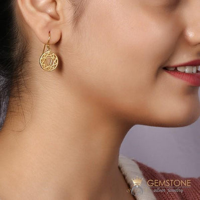 14KT YELLOW GOLD -SOLAR PLEXUS CHAKRA EARRING - Gemstone Silver Jewelry