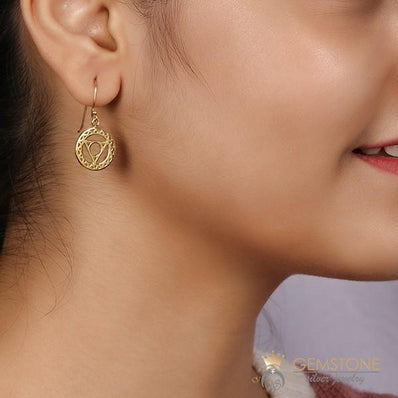 14KT YELLOW GOLD -THROAT CHAKRA EARRING - Gemstone Silver Jewelry