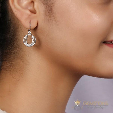925 STERLING SILVER -HORSESHOE GOOD KARMA CHAKRA EARRING - Gemstone Silver Jewelry