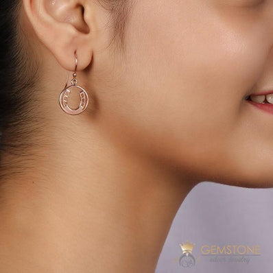 14KT ROSE GOLD -HORSESHOE GOOD KARMA CHAKRA EARRING - Gemstone Silver Jewelry