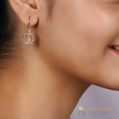 14KT ROSE GOLD -BUDDHA GOOD KARMA CHAKRA EARRING - Gemstone Silver Jewelry