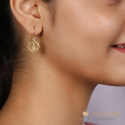 14KT YELLOW GOLD -BUDDHA GOOD KARMA CHAKRA EARRING - Gemstone Silver Jewelry