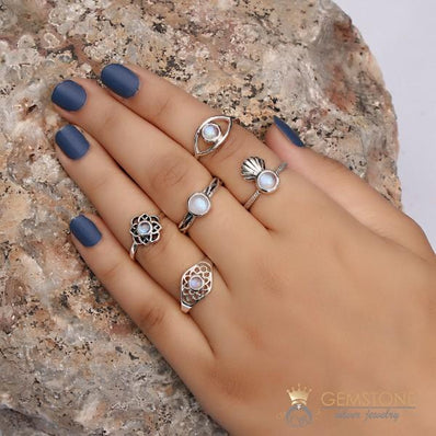 Moonstone Ring-Celtic Flower