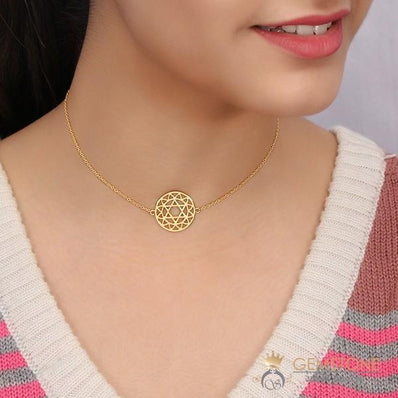 14KT YELLOW GOLD -HEART CHAKRA NECKLACE - Gemstone Silver Jewelry