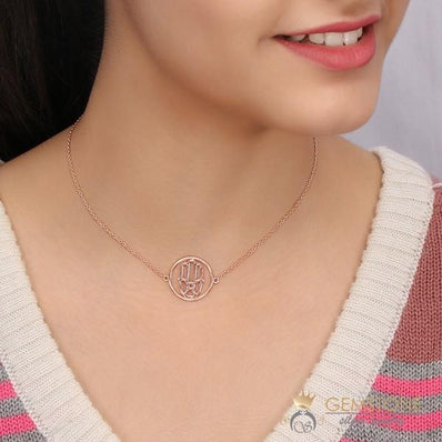 14KT ROSE GOLD -HAND OF FATIMA GOOD KARMA CHAKRA NECKLACE - Gemstone Silver Jewelry