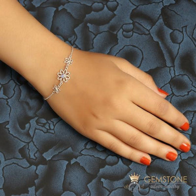 Moonstone Bracelet-Rainbow Flowers - gemstonesilverjewelryus