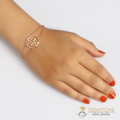 14KT ROSE GOLD -HAND OF FATIMA GOOD KARMA CHAKRA BRACELET - Gemstone Silver Jewelry