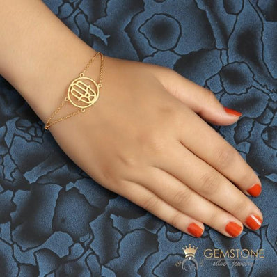 14KT YELLOW GOLD -HAND OF FATIMA GOOD KARMA CHAKRA BRACELET - Gemstone Silver Jewelry