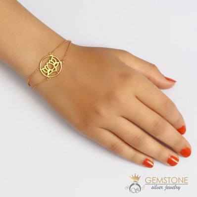 14KT YELLOW GOLD -LOTUS GOOD KARMA CHAKRA BRACELET - Gemstone Silver Jewelry