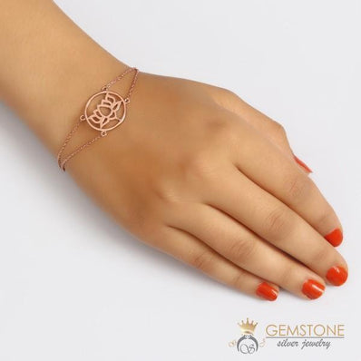 14KT ROSE GOLD -LOTUS GOOD KARMA CHAKRA BRACELET - Gemstone Silver Jewelry