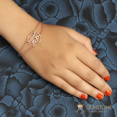 14KT ROSE GOLD -LOTUS GOOD KARMA CHAKRA BRACELET - Gemstone Silver Jewelry